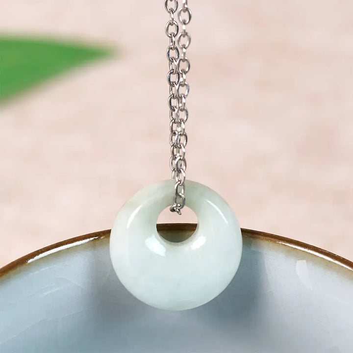 Buddha Stones Round Buckle Jade Luck Necklace Pendant - Natural Jade(Color&amp;Size May Vary) / Silver - Necklaces &amp;
