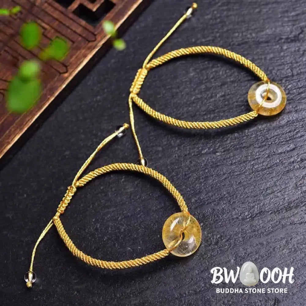 Buddha Stones Round Citrine Peace Buckle Happiness Braided Bracelet - BWOOOH - Citrine (Happiness ♥ Prosperity)