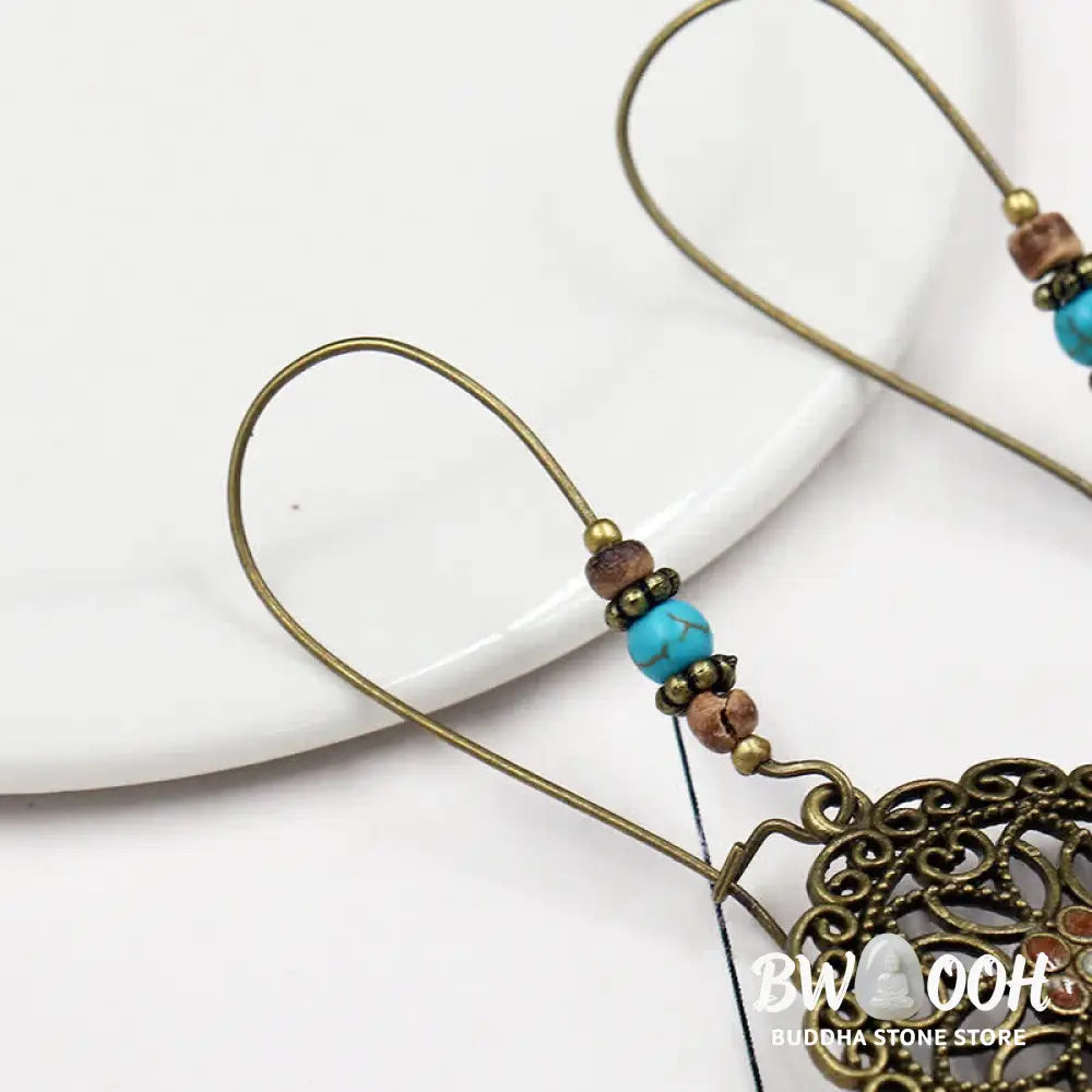 Buddha Stones Round Flower Design Luck Dangle Drop Earrings - Flower - Earrings