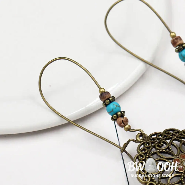 Buddha Stones Round Flower Design Luck Dangle Drop Earrings - Flower - Earrings
