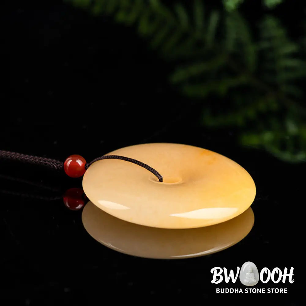 Buddha Stones Round Golden Silk Jade Peace Buckle Wealth Pendant Necklace - BWOOOH - Golden Silk Jade (Ward off evil
