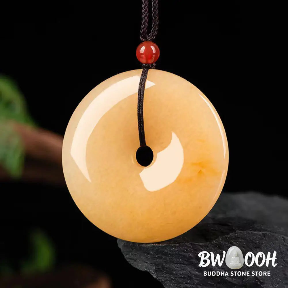 Buddha Stones Round Golden Silk Jade Peace Buckle Wealth Pendant Necklace - BWOOOH - Golden Silk Jade (Ward off evil