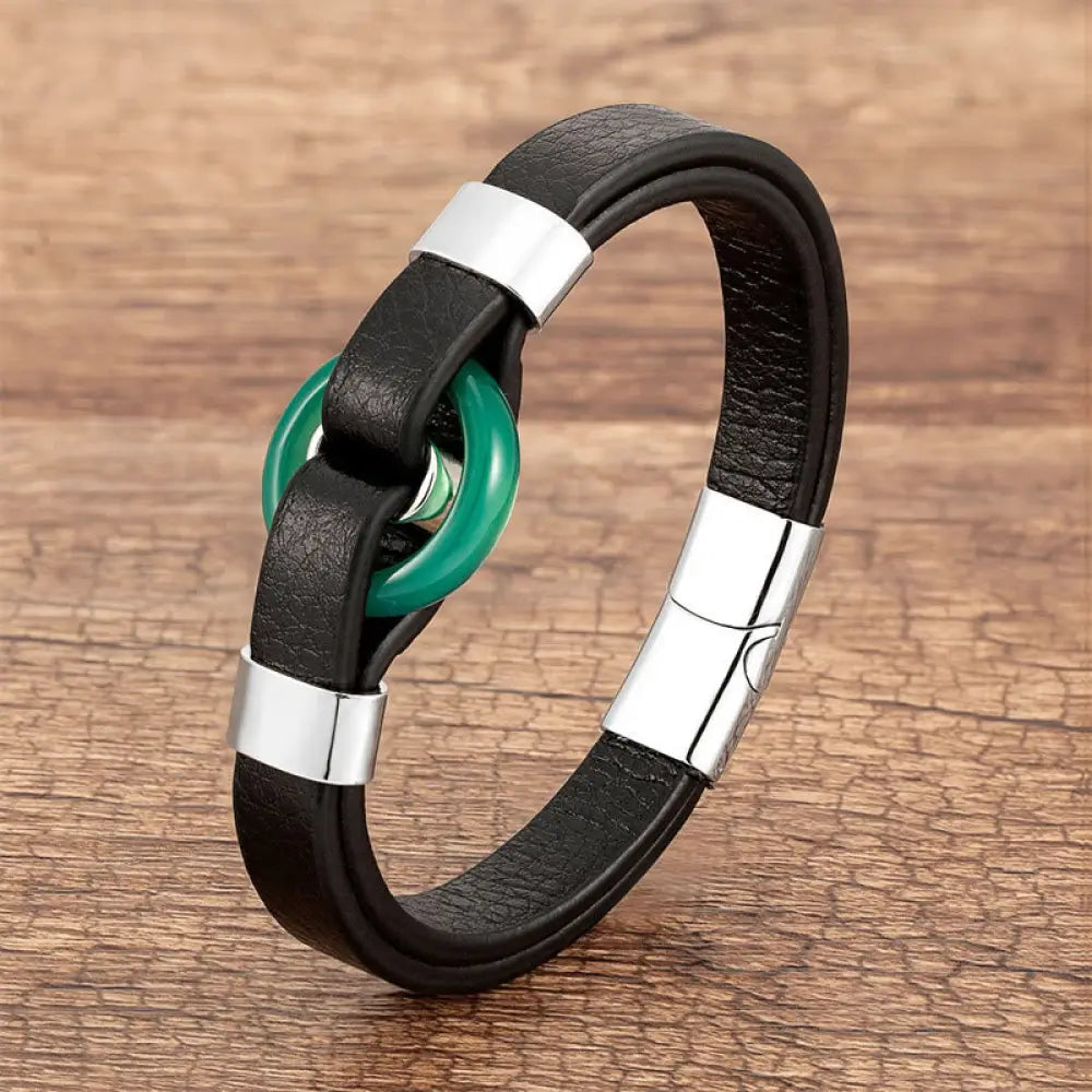 Buddha Stones Round Green Aventurine Black Onyx Hematite Agate Rose Quartz Stone Balance Leather Magnetic Buckle