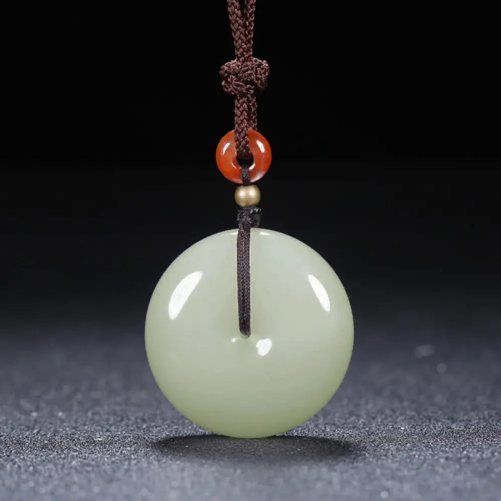 BWOOOH Round Hetian White Jade Peace Buckle Blessing Necklace Pendant - jade necklace natural stone