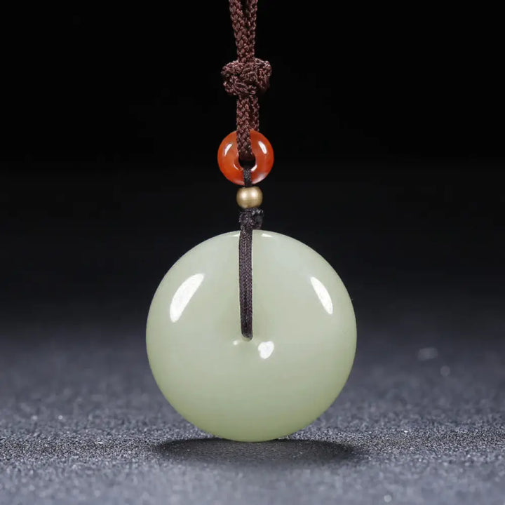 BWOOOH Round Hetian White Jade Peace Buckle Blessing Necklace Pendant - jade necklace natural stone