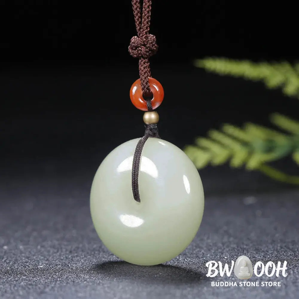 Buddha Stones Round Hetian White Jade Peace Buckle Blessing Necklace Pendant - BWOOOH - Necklaces &amp; Pendants