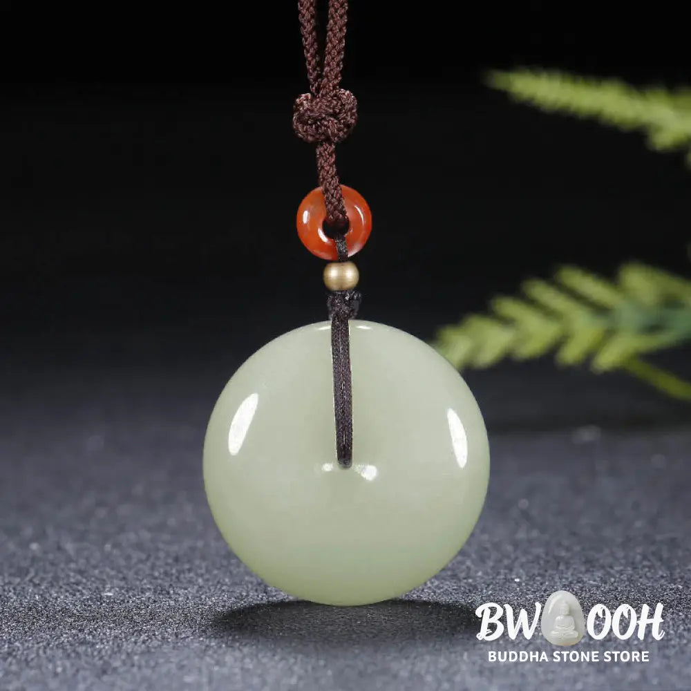 Buddha Stones Round Hetian White Jade Peace Buckle Blessing Necklace Pendant - BWOOOH - Necklaces &amp; Pendants