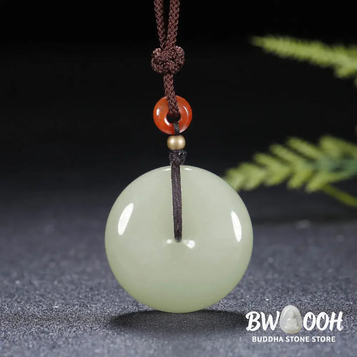 Buddha Stones Round Hetian White Jade Peace Buckle Blessing Necklace Pendant - BWOOOH - Necklaces &amp; Pendants