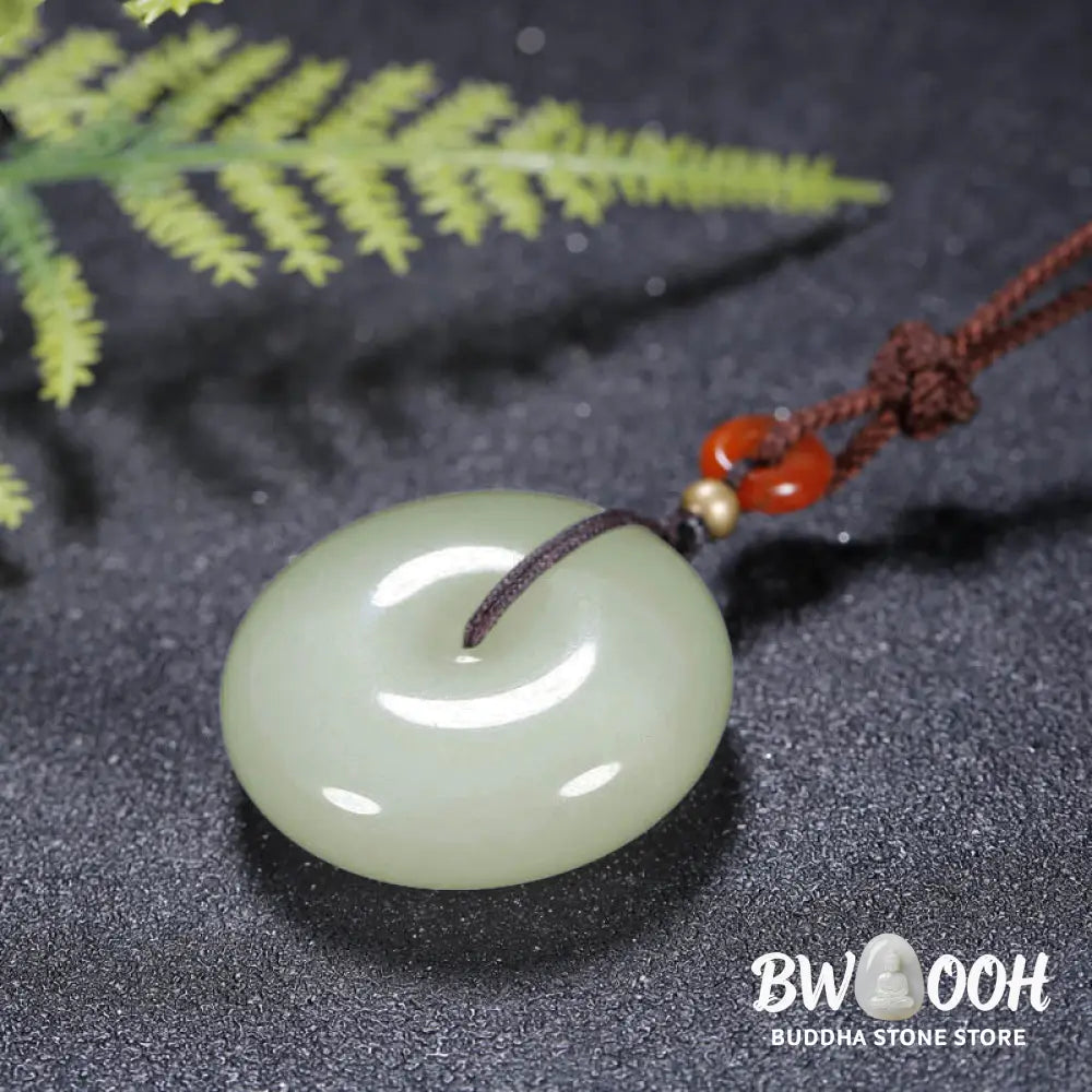 Buddha Stones Round Hetian White Jade Peace Buckle Blessing Necklace Pendant - BWOOOH - Necklaces &amp; Pendants