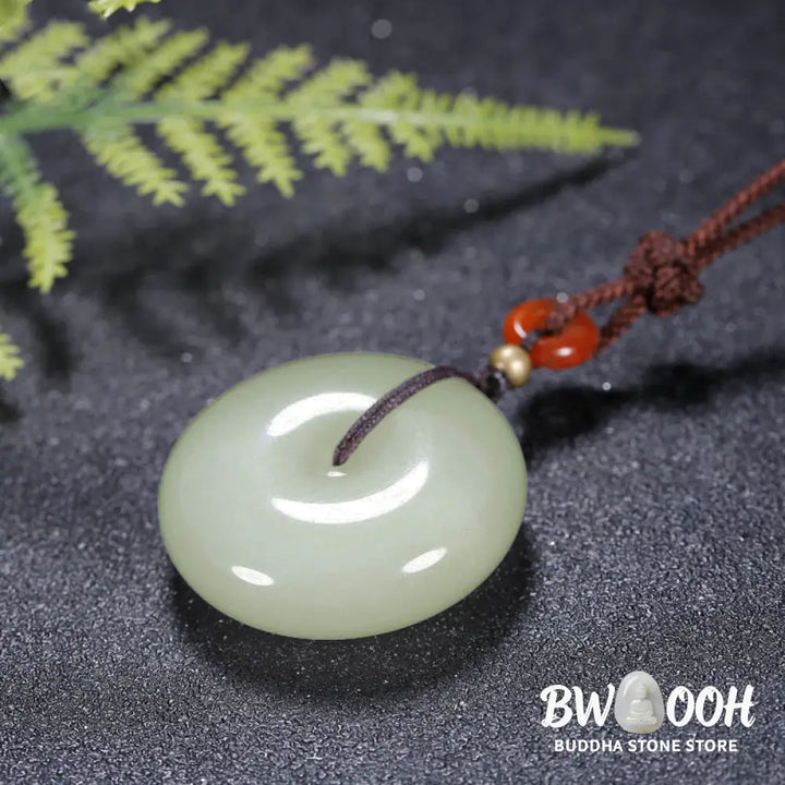 Buddha Stones Round Hetian White Jade Peace Buckle Blessing Necklace Pendant - BWOOOH - Necklaces &amp; Pendants