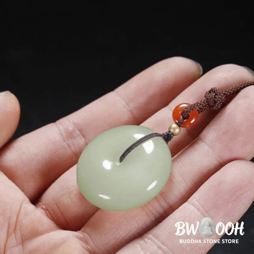 Buddha Stones Round Hetian White Jade Peace Buckle Blessing Necklace Pendant - BWOOOH - Necklaces &amp; Pendants