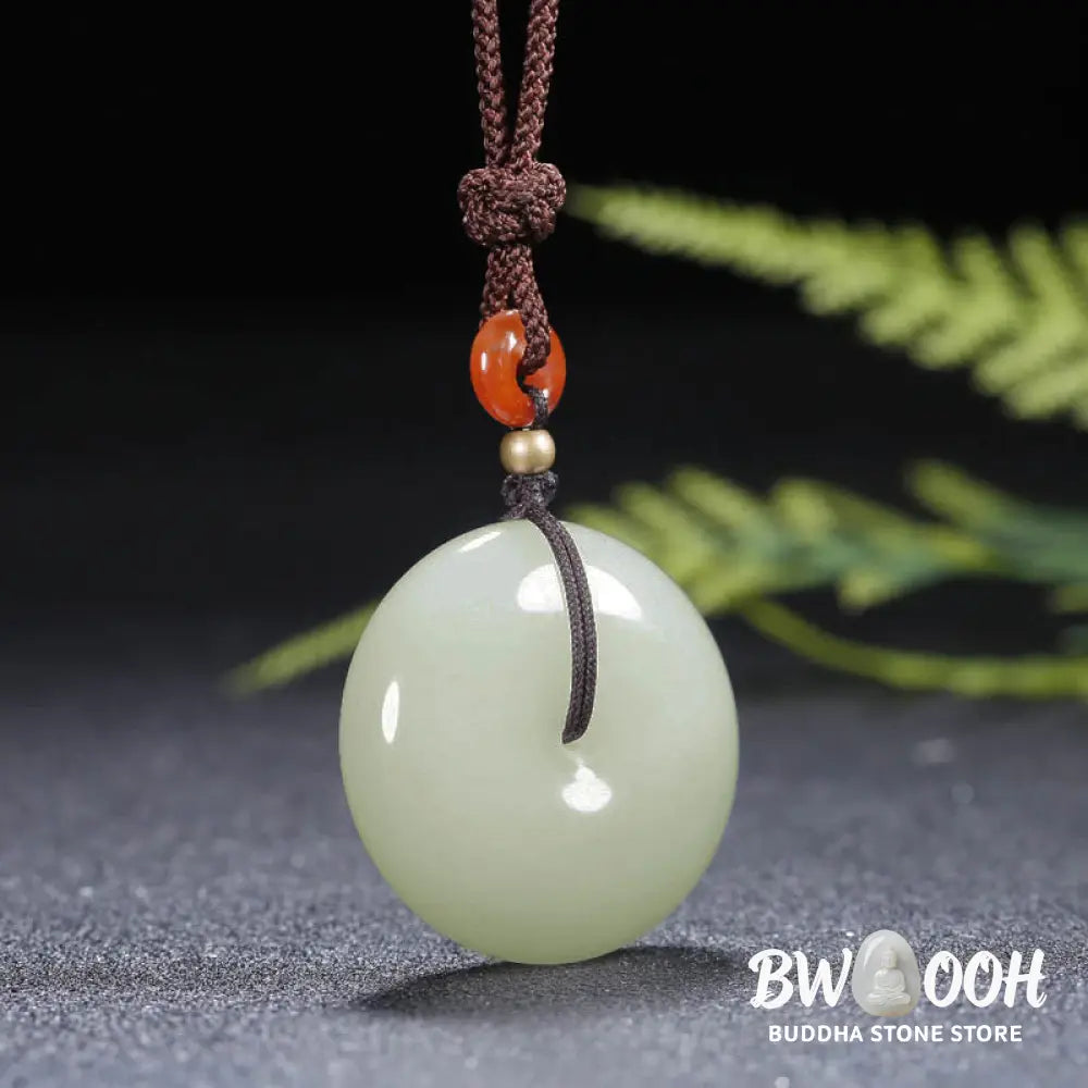 Buddha Stones Round Hetian White Jade Peace Buckle Blessing Necklace Pendant - BWOOOH - Necklaces &amp; Pendants