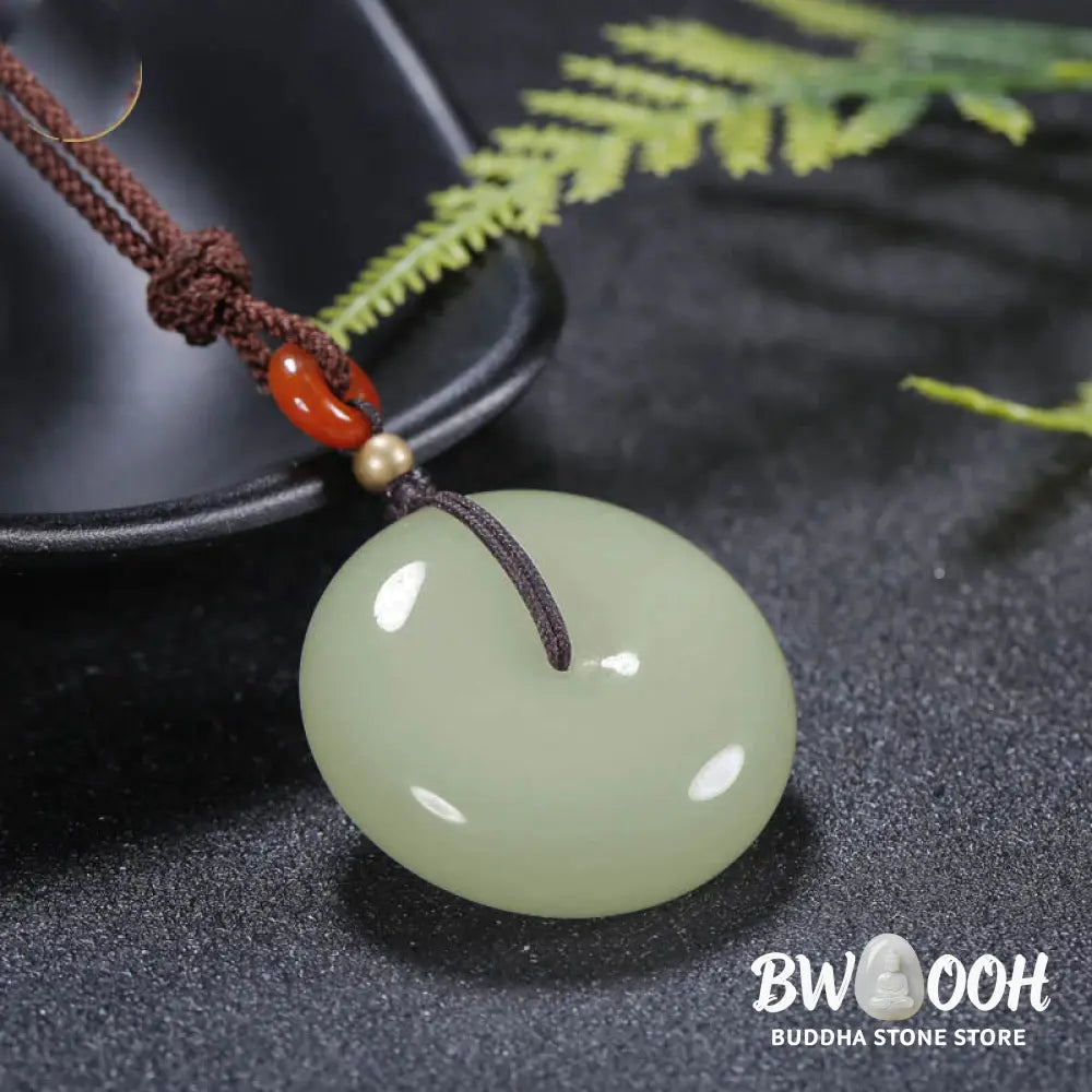 Buddha Stones Round Hetian White Jade Peace Buckle Blessing Necklace Pendant - BWOOOH - Necklaces &amp; Pendants