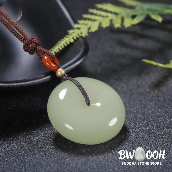 Buddha Stones Round Hetian White Jade Peace Buckle Blessing Necklace Pendant - BWOOOH - Necklaces &amp; Pendants