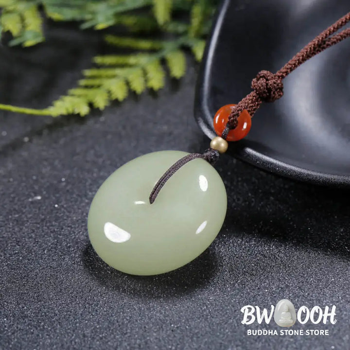 Buddha Stones Round Hetian White Jade Peace Buckle Blessing Necklace Pendant - BWOOOH - Necklaces &amp; Pendants