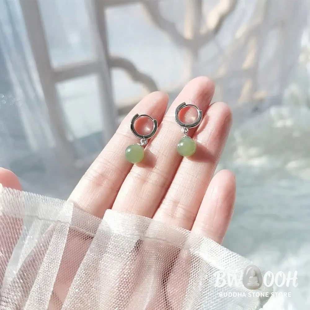 Buddha Stones Round Jade Bead Prosperity Earrings - Jade (Prosperity ♥ Abundance) - Earrings