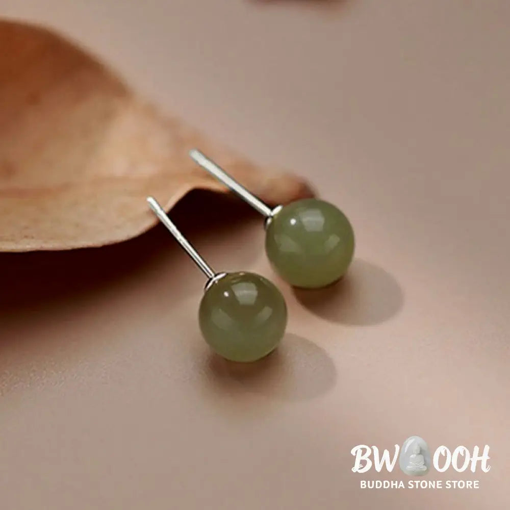 Buddha Stones Round Jade Beaded Luck Stud Earrings - Earrings