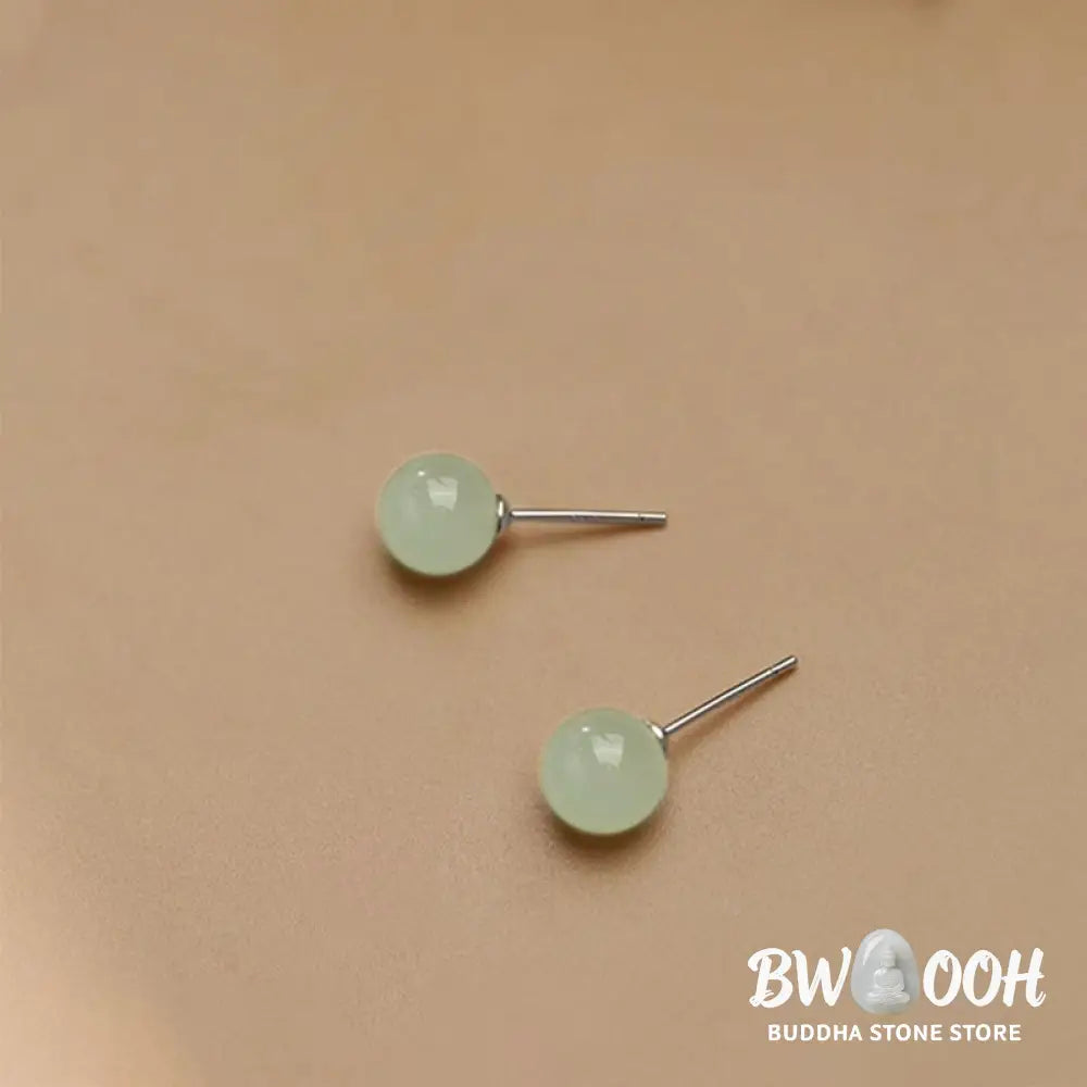 Buddha Stones Round Jade Beaded Luck Stud Earrings - Earrings