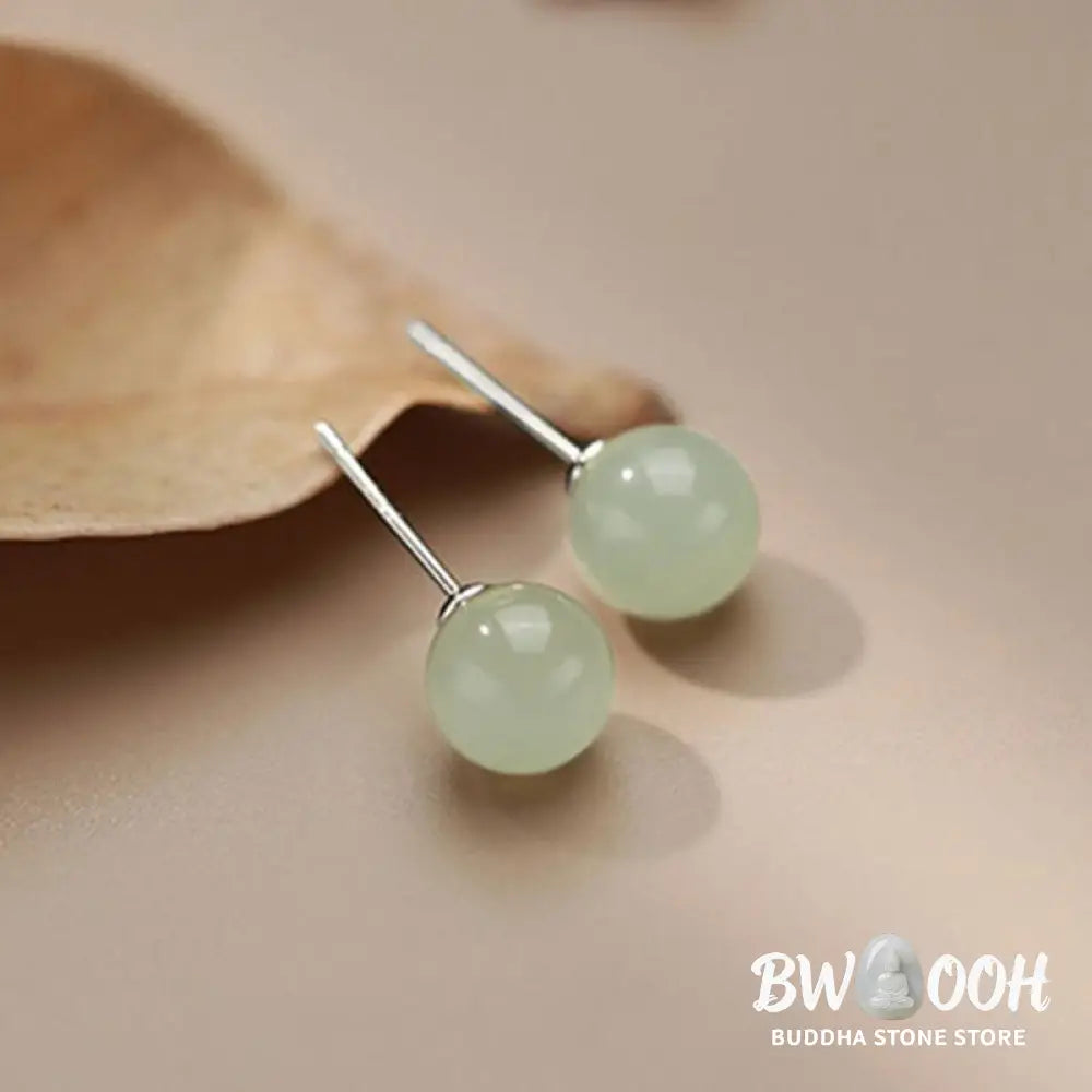 Buddha Stones Round Jade Beaded Luck Stud Earrings - Earrings
