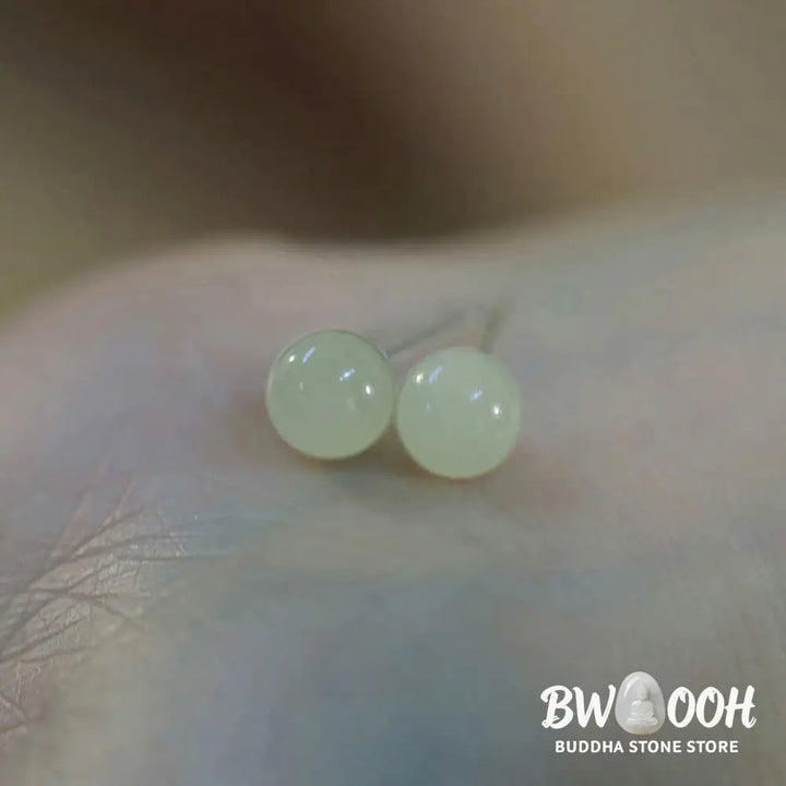 Buddha Stones Round Jade Beaded Luck Stud Earrings - Earrings