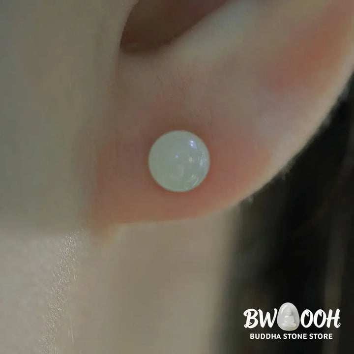 Buddha Stones Round Jade Beaded Luck Stud Earrings - Earrings