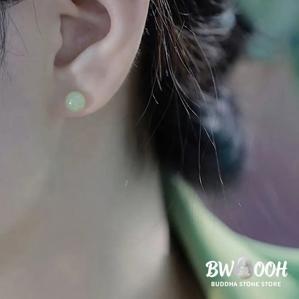 Buddha Stones Round Jade Beaded Luck Stud Earrings - Earrings