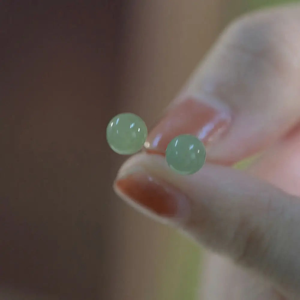 BWOOOH Round Jade Beaded Luck Stud Earrings — Jade jade bracelet for spiritual healing and mindful living