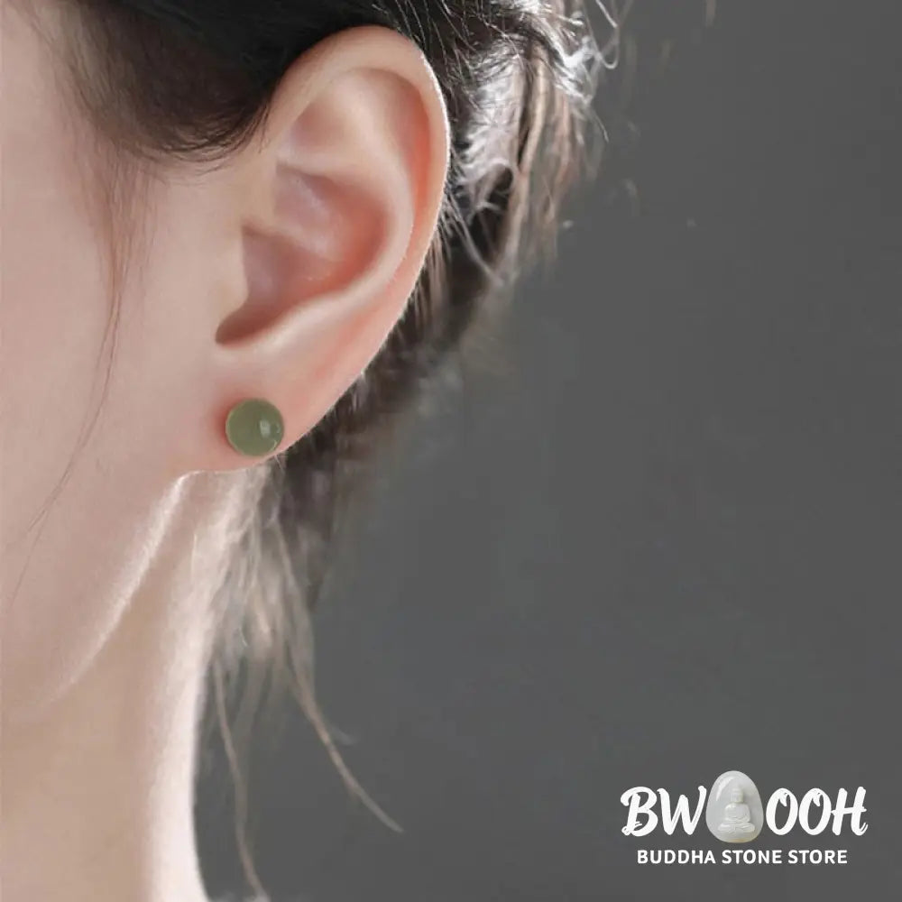Buddha Stones Round Jade Beaded Luck Stud Earrings - Earrings