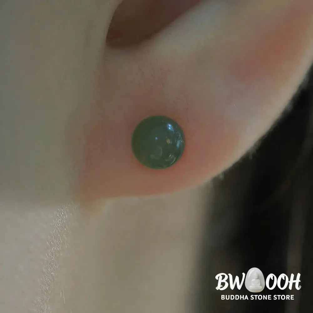Buddha Stones Round Jade Beaded Luck Stud Earrings - Earrings