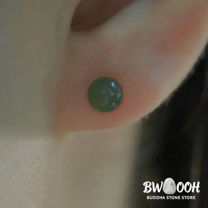Buddha Stones Round Jade Beaded Luck Stud Earrings - Earrings