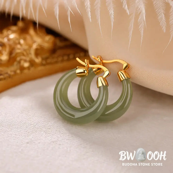 Buddha Stones Round Jade Cyan Jade Prosperity Luck Drop Earrings - Earrings