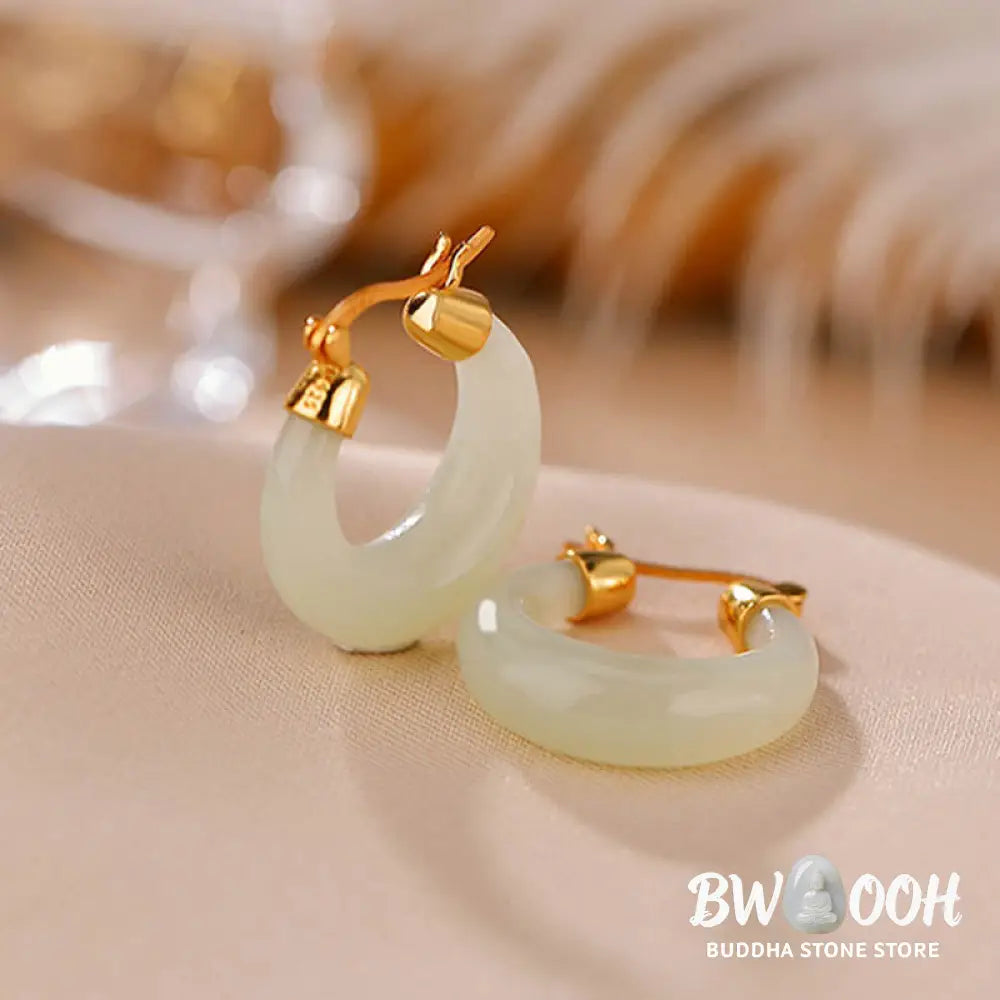Buddha Stones Round Jade Cyan Jade Prosperity Luck Drop Earrings - Earrings