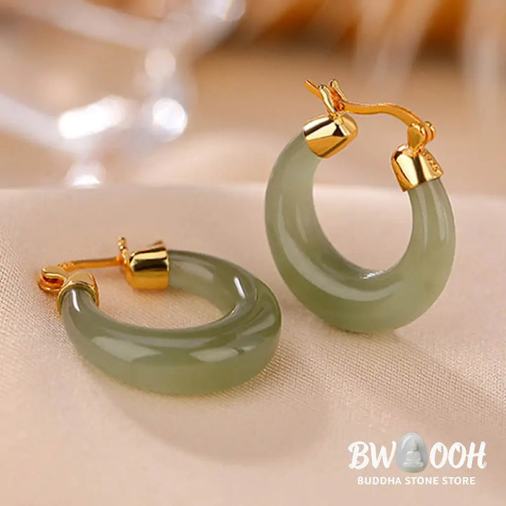 Buddha Stones Round Jade Cyan Jade Prosperity Luck Drop Earrings - Earrings