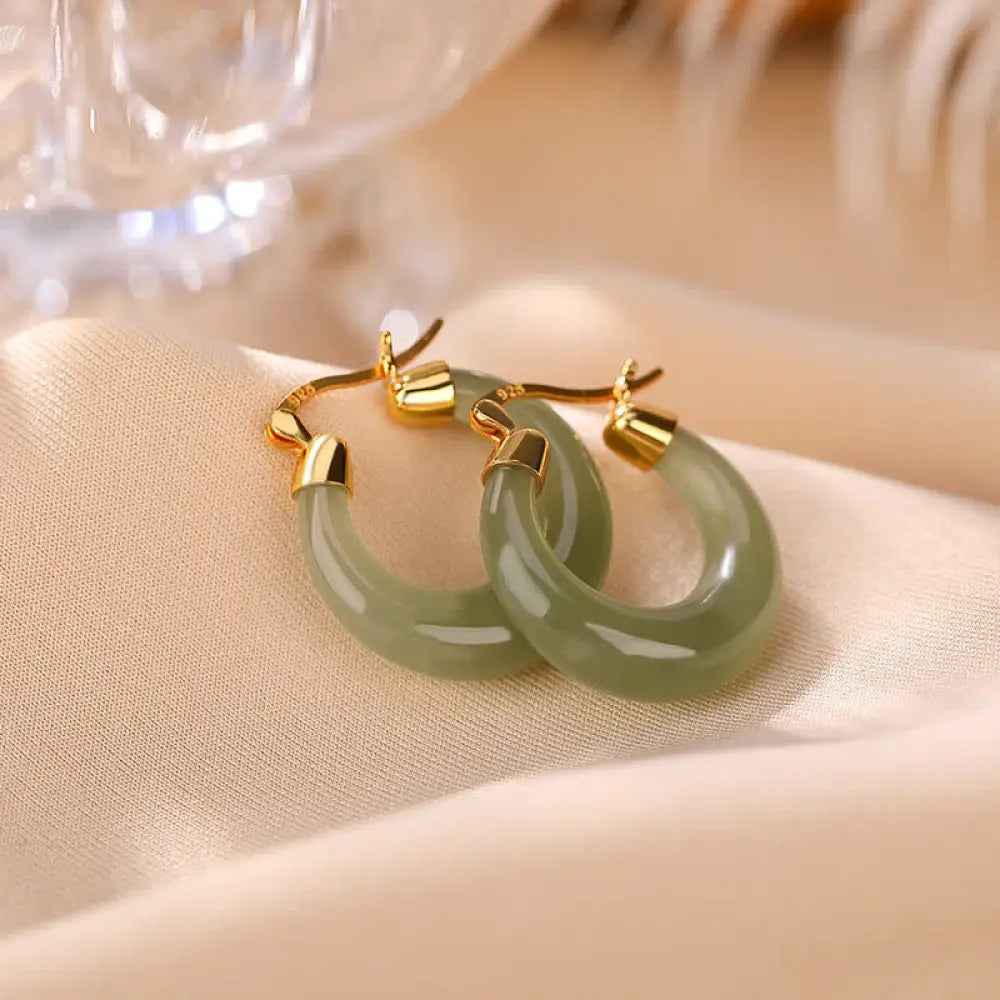 Buddha Stones Round Jade Cyan Jade Prosperity Luck Drop Earrings - Cyan Jade - Earrings