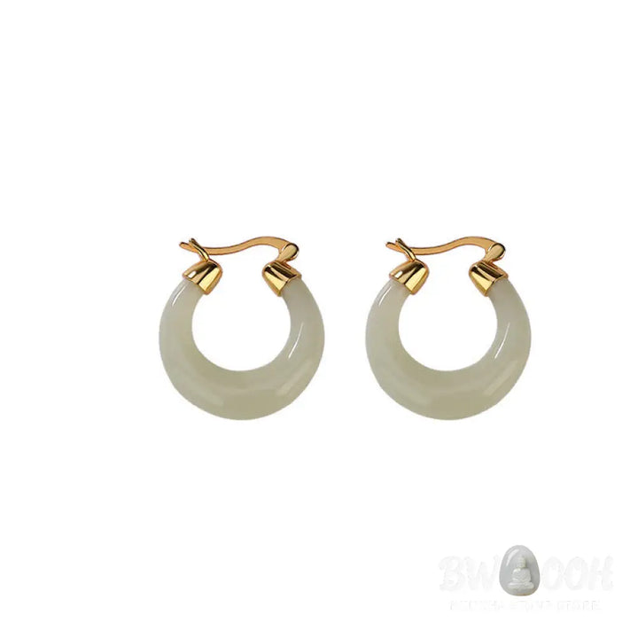 Buddha Stones Round Jade Cyan Jade Prosperity Luck Drop Earrings - Earrings