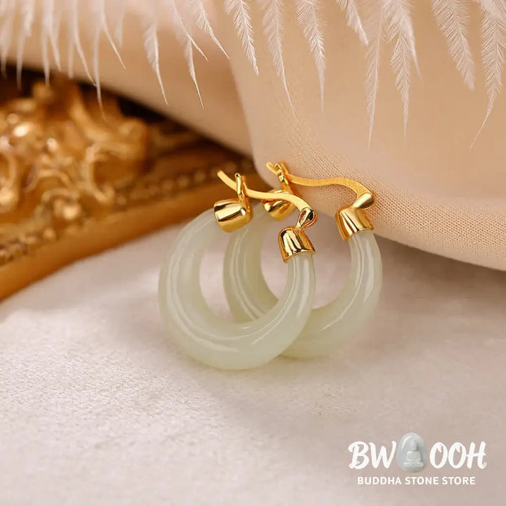 Buddha Stones Round Jade Cyan Jade Prosperity Luck Drop Earrings - Earrings