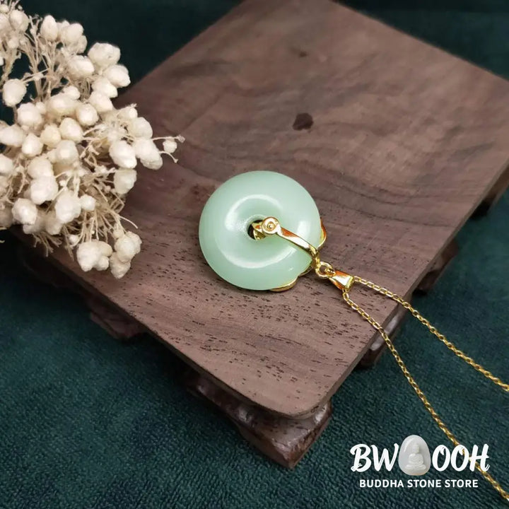 Buddha Stones Round Jade Leaf Blessing Fortune Necklace Chain Pendant - BWOOOH - Jade - Necklaces &amp; Pendants