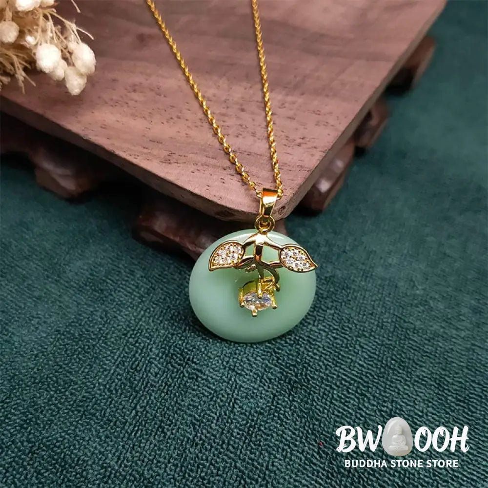 Buddha Stones Round Jade Leaf Blessing Fortune Necklace Chain Pendant - BWOOOH - Jade - Necklaces &amp; Pendants