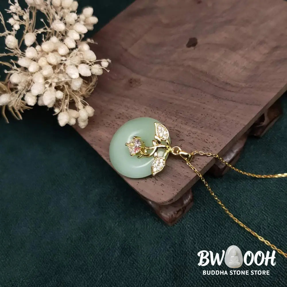 Buddha Stones Round Jade Leaf Blessing Fortune Necklace Chain Pendant - BWOOOH - Jade - Necklaces &amp; Pendants