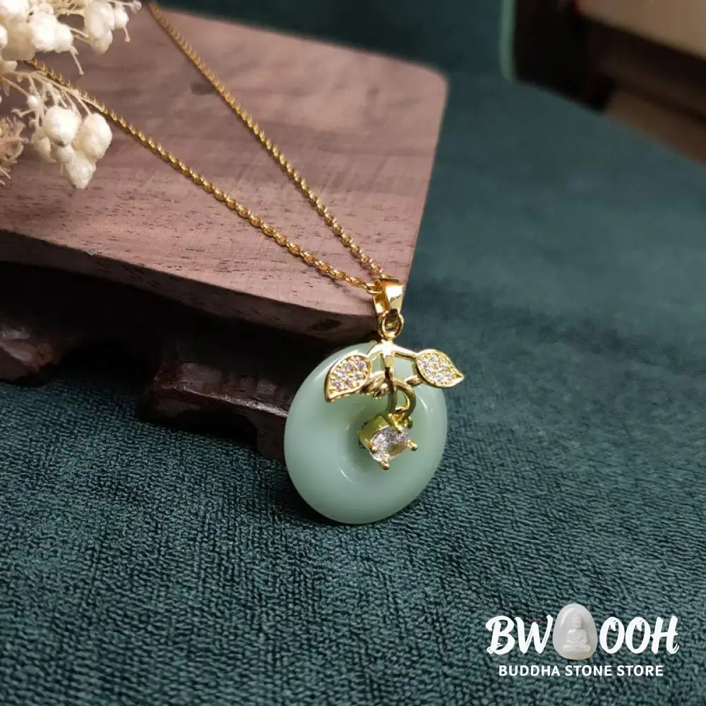 Buddha Stones Round Jade Leaf Blessing Fortune Necklace Chain Pendant - BWOOOH - Jade - Necklaces & Pendants
