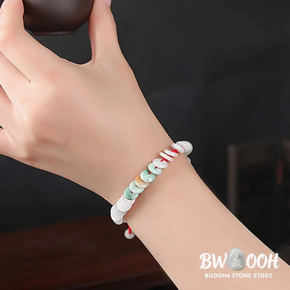 Buddha Stones Round Jade Lucky Red String Weave Bracelet - Jade(Wrist Circumference 14-20cm) - Bracelet