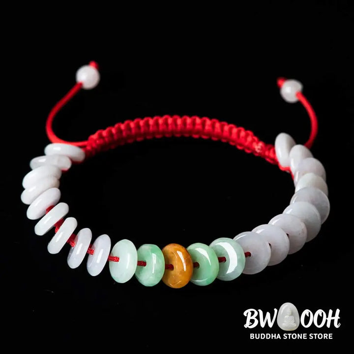 Buddha Stones Round Jade Lucky Red String Weave Bracelet - Jade(Wrist Circumference 14-20cm) - Bracelet
