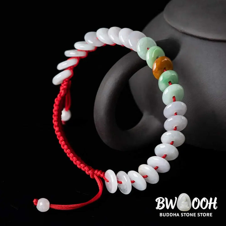 Buddha Stones Round Jade Lucky Red String Weave Bracelet - Jade(Wrist Circumference 14-20cm) - Bracelet