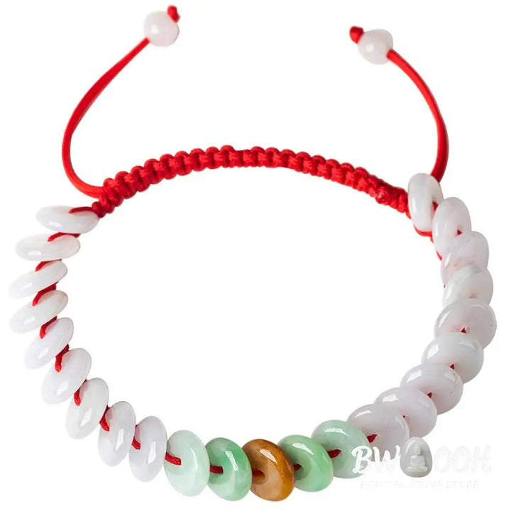 Buddha Stones Round Jade Lucky Red String Weave Bracelet - Jade(Wrist Circumference 14-20cm) - Bracelet
