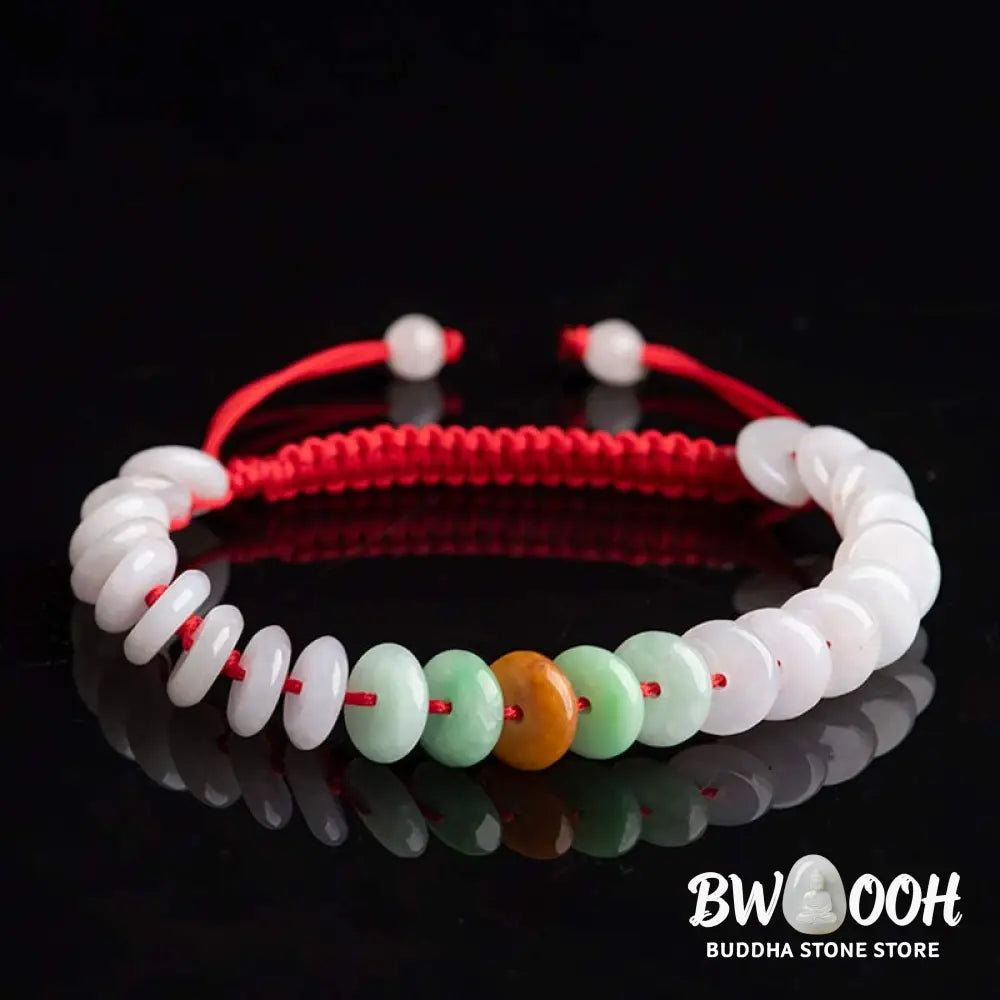 Buddha Stones Round Jade Lucky Red String Weave Bracelet - Jade(Wrist Circumference 14-20cm) - Bracelet