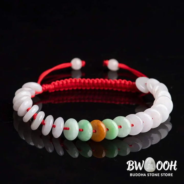 Buddha Stones Round Jade Lucky Red String Weave Bracelet - Jade(Wrist Circumference 14-20cm) - Bracelet