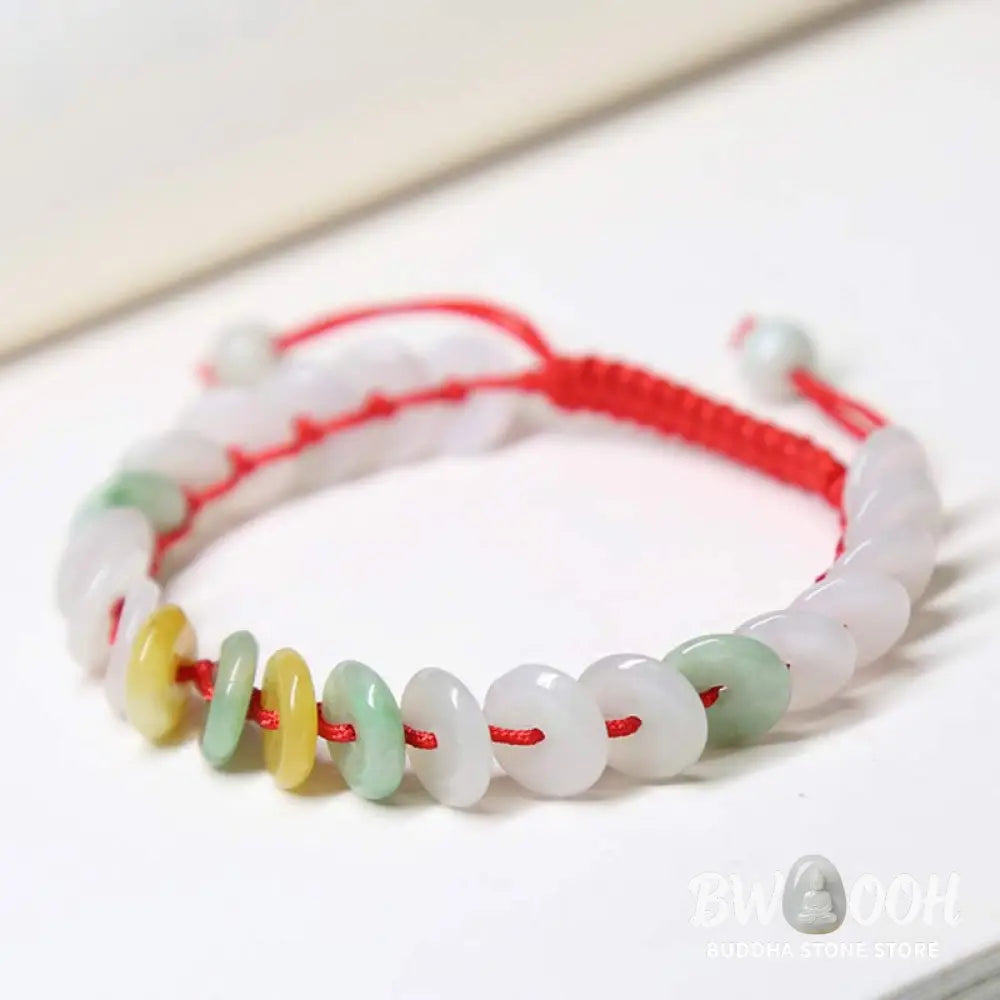 Buddha Stones Round Jade Lucky Red String Weave Bracelet - Jade(Wrist Circumference 14-20cm) - Bracelet