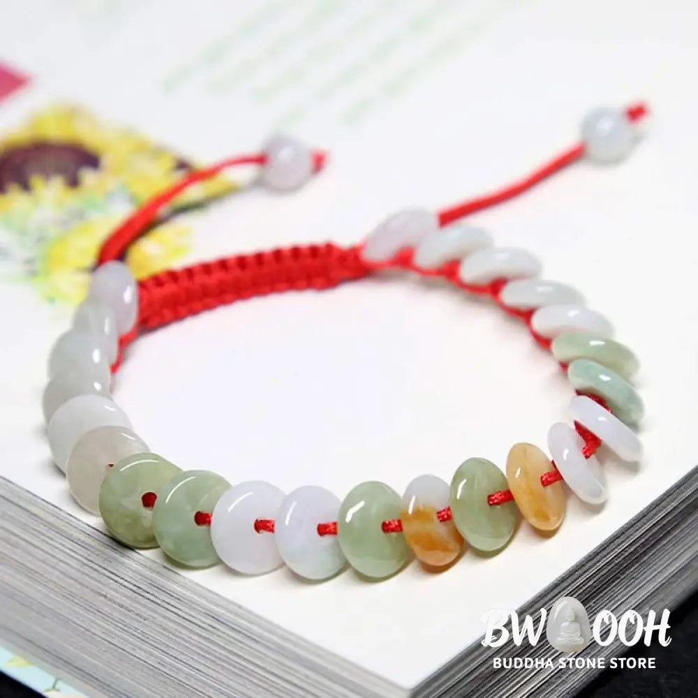 Buddha Stones Round Jade Lucky Red String Weave Bracelet - Jade(Wrist Circumference 14-20cm) - Bracelet