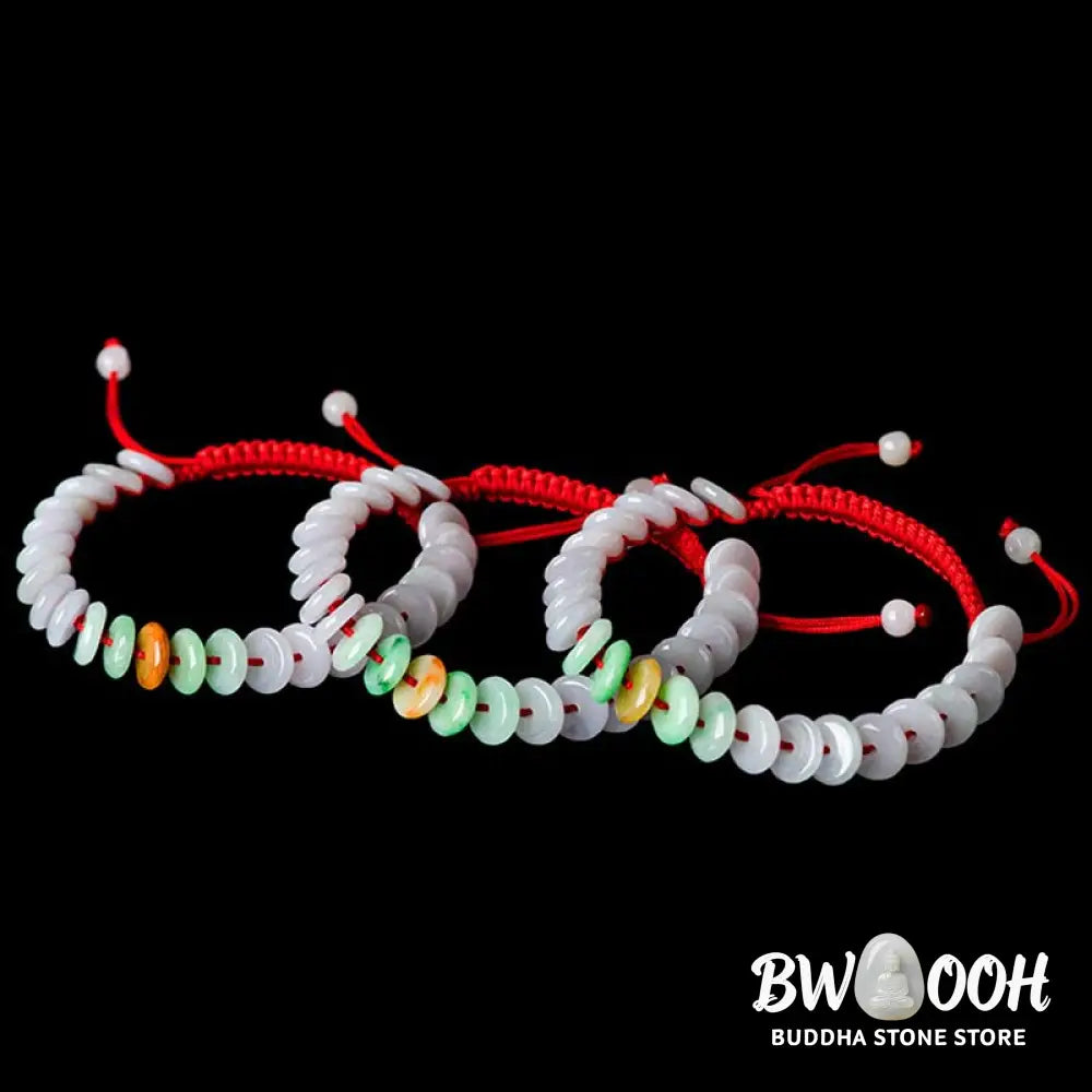 Buddha Stones Round Jade Lucky Red String Weave Bracelet - Jade(Wrist Circumference 14-20cm) - Bracelet