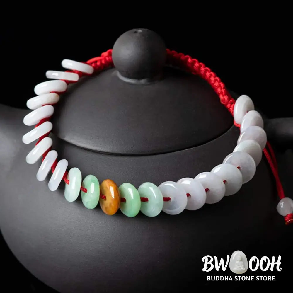 Buddha Stones Round Jade Lucky Red String Weave Bracelet - Jade(Wrist Circumference 14-20cm) - Bracelet